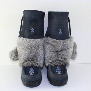 Manitobah Suede Leather Tall Fur Moccasin Boots Women (8 US)
